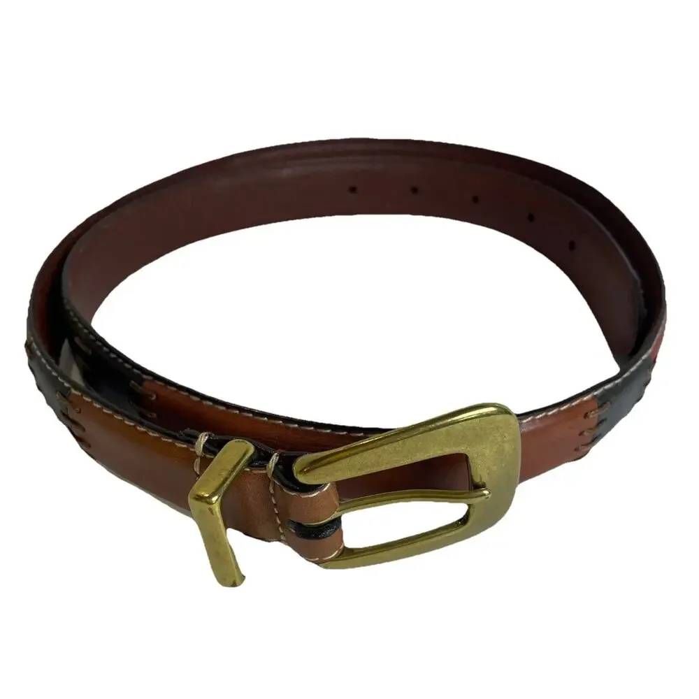 Fossil Patchwork Leather Belt Women’s Sz L Multi Color Narrow